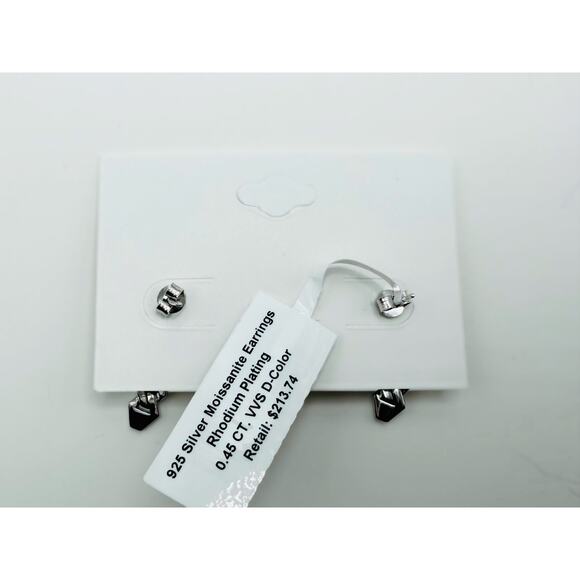 925 Sterling Silver Moissanite Drop Earrings, Rhodium Plated, Pave CZ Desig - Picture 4 of 4